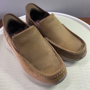Skechers Men's Brown Leather Parson-Oswin Slip-ins Shoes EXTRA‎ EXTRA WIDE SZ.7